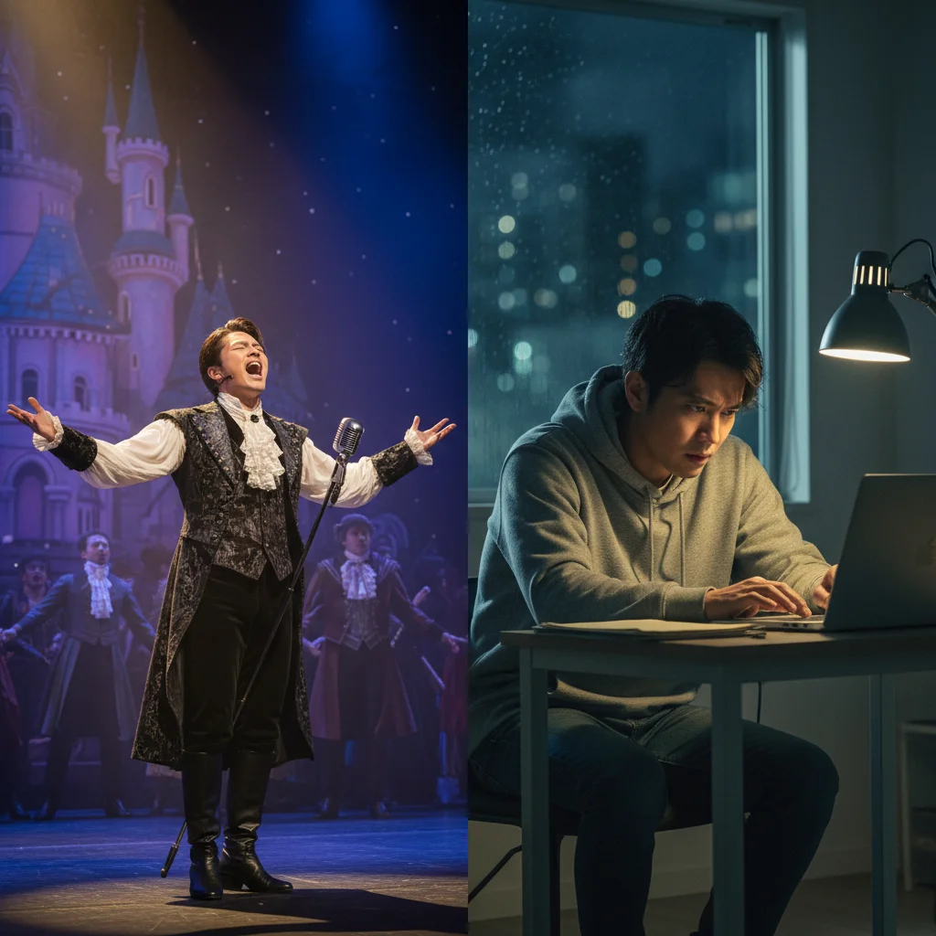 Actor performing on stage and in a dorama scene