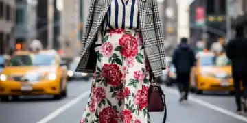 Woman confidently mixing patterns in a stylish 2026 outfit