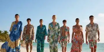 Models on beach wearing vibrant sustainable summer 2026 outfits