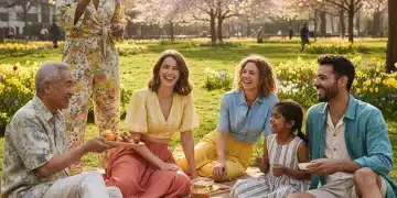 Top 10 Sustainable Fashion Finds Under $75 for Spring 2026 Diverse individuals modeling affordable sustainable spring fashion in a vibrant park setting.