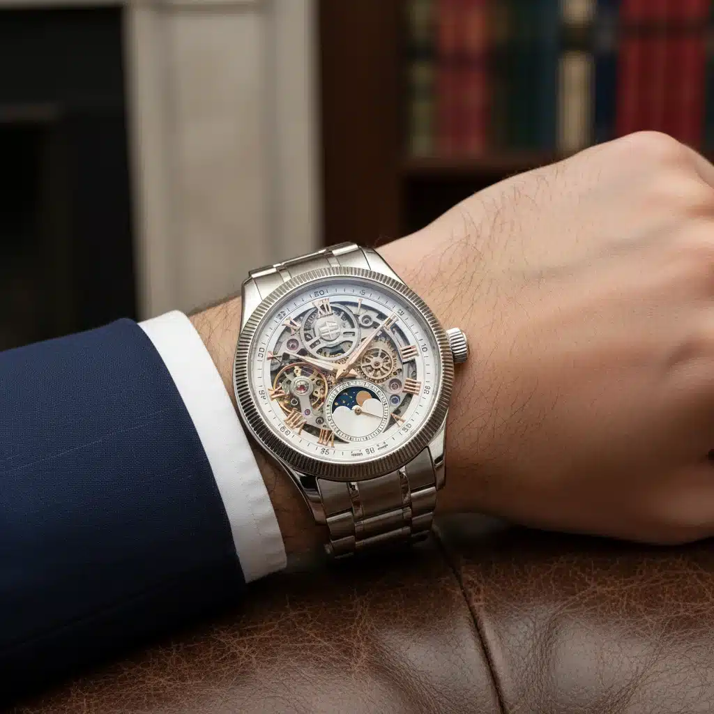 Close-up of a sophisticated Swiss automatic watch on a wrist, representing a valuable long-term accessory.