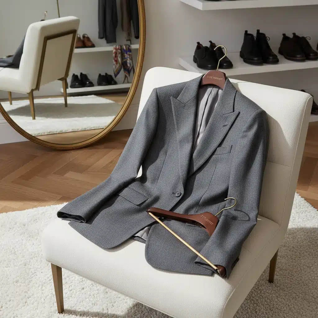 Impeccably tailored blazer in a stylish setting, highlighting quality and enduring fashion.