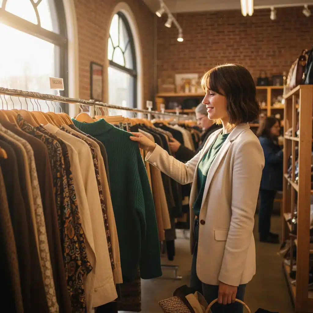 Smart shopper finding deals at a thrift store for affordable fashion