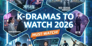 Collage of top K-Drama stars and scenes from early 2026 series, vibrant and engaging.