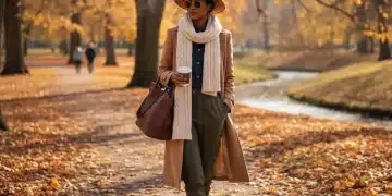 Stylish person in light trench coat, scarf, and ankle boots for transitional weather