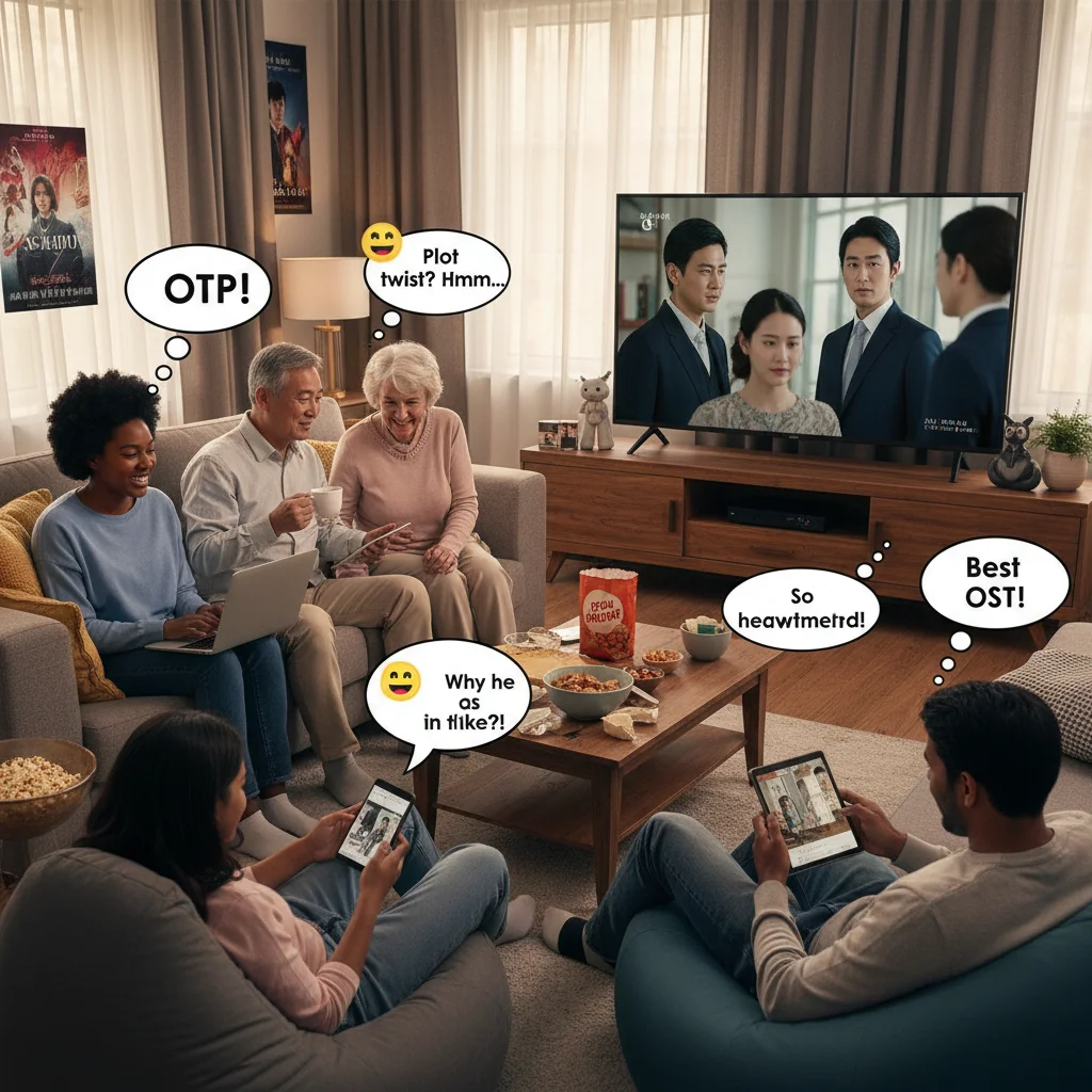 Diverse US audience watching dorama and providing feedback on different viewing platforms.