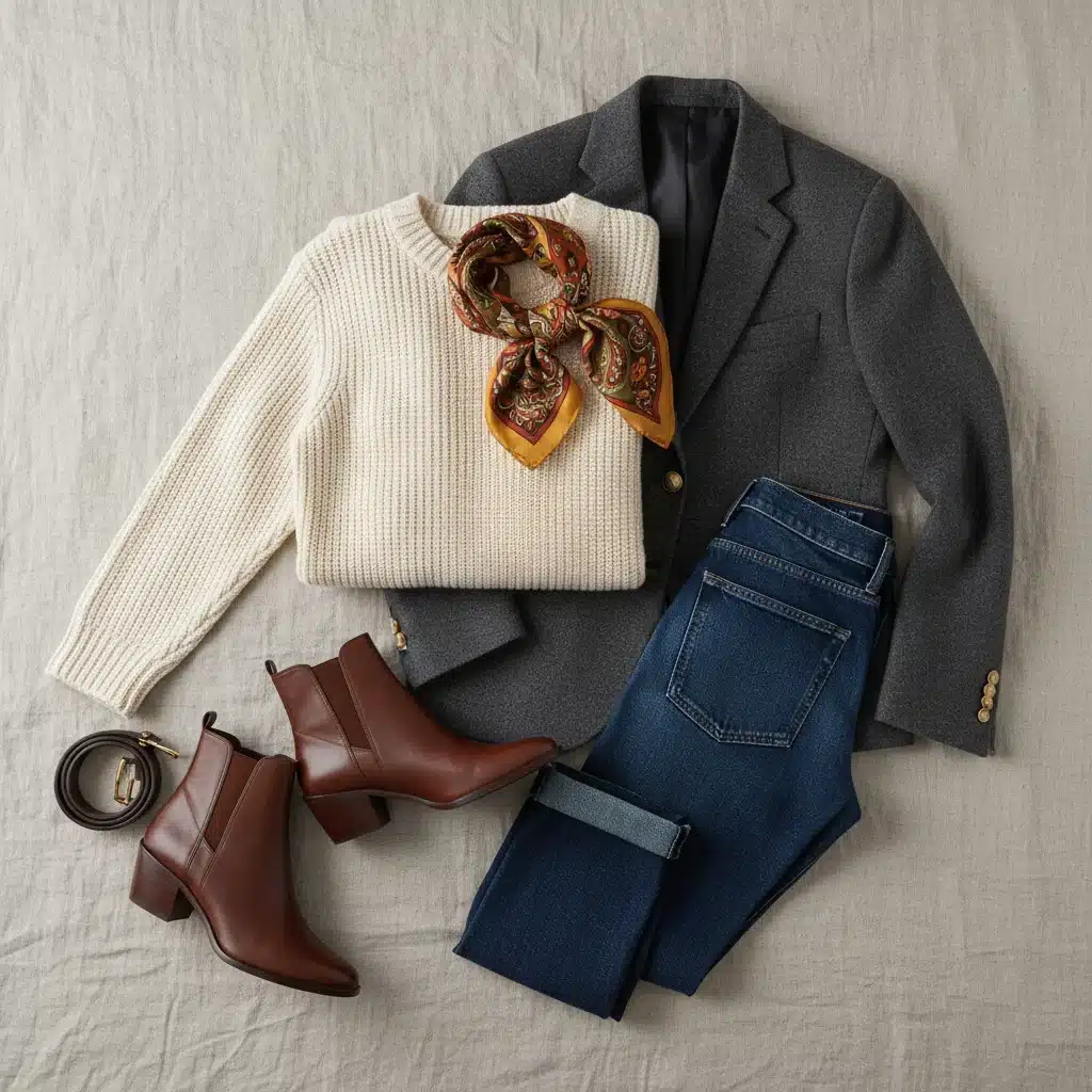 Flat lay of versatile fall capsule wardrobe essentials