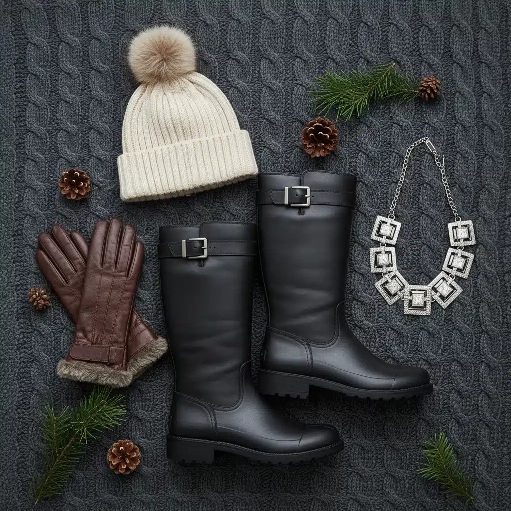 Winter 2026 fashion accessories flat lay