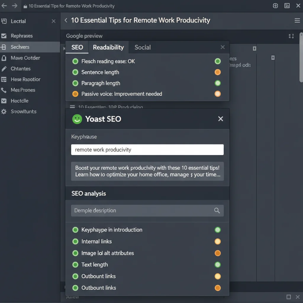 Yoast SEO plugin interface for on-page optimization