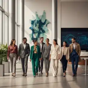 Confident professionals in modern office attire