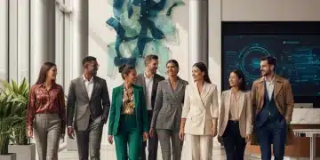 Confident professionals in modern office attire