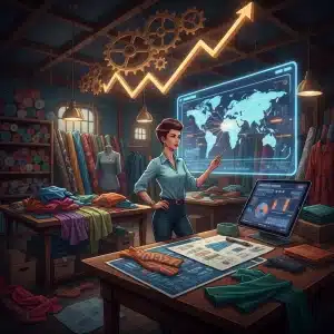 Fashion designer strategically planning scalable production growth