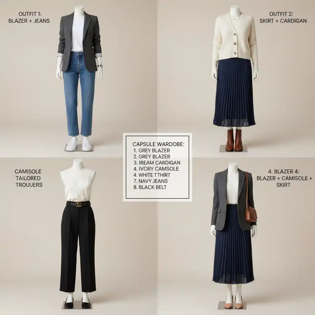 Multiple outfit combinations from a limited capsule wardrobe