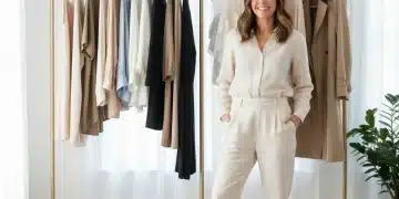 Woman smiling with versatile wardrobe, mix and match clothing